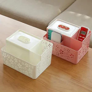 Caja de pañuelos de escritorio multifuncional y organizador con patrón floral hueco.