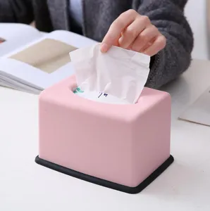 Pink silicone tissue box for living room, modern cute napkin holder for home restaurant.