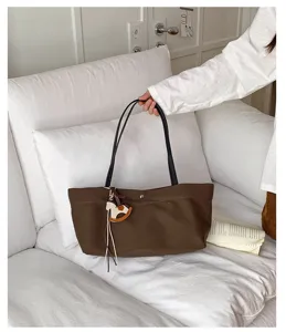 Brown canvas tote bag for women large capacity shoulder bag casual commuting daily shopping handbag
