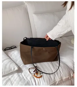 Brown canvas tote bag large capacity stylish shoulder bag with cute horse charm for women