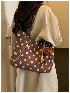 Braune Wildleder Pünktchen Shopper Tasche große Kapazität Vintage Schultertasche Damen
