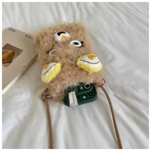Plüsch Umhängetasche für Handys, süße flauschige Winter Smartphone Tasche mit Riemen.