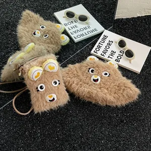 Damen Süß Karikatur Bär Ohren Plüsch Hut und Crossbody Handytasche Winter Warm Weich Plüsch Stickerei Tier Design Zubehör