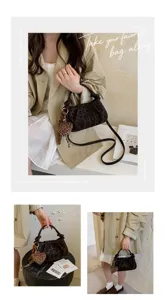 Retro leopard print pleated cloud bag with heart charm, stylish commuter crossbody handbag for women