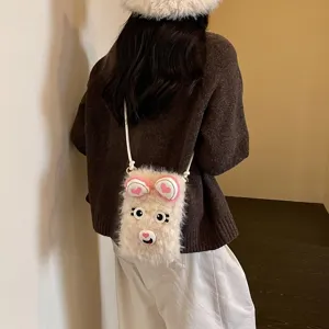 Winter süße Cartoon Ohren Plüsch Handytasche und warme Mütze Set für Damen Mode Hauptbild