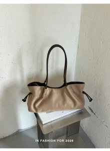 Bruine suède shopper tas voor dames, retro herfst schoudertas met grote capaciteit.