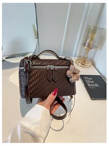 Vintage woven vanity bag for women, stylish brown shoulder crossbody bag, daily commute.