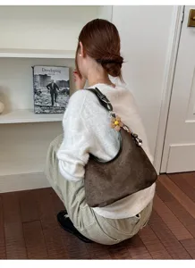 Sac hobo rétro en suédine pour femmes, grande capacité style décontracté sac bandoulière.