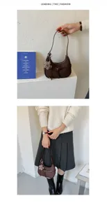 Borsa a spalla strutturata marrone da donna, retro autunno casual chic borsa tracolla.