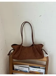 Bruine suède shopper tas voor dames, retro herfst schoudertas, grote capaciteit tas.