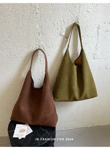 Borsa shopper intrecciata donna grande capacità borsa a spalla retrò marrone verde