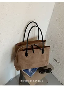 Bruine suède shopper tas voor dames, grote capaciteit vintage schoudertas casual handtas.