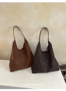 Borsa tote intrecciata da donna grande capacità elegante borsa a spalla marrone