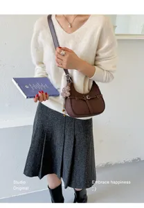 Borsa a tracolla marrone retrò da donna, elegante borsa vintage per commuter con tracolla.