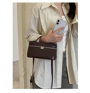 Brown vanity shoulder bag, vintage frosted suede handbag with top handle and crossbody strap.