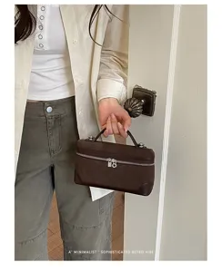 Retro brown frosted suede lunchbox handbag, detailed view showcasing vintage daily style.