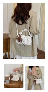 Women white pleated cloud handbag chic shoulder crossbody bag with leopard heart charm detail