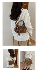 Retro ruched cloud shoulder bag with leopard heart charm, stylish commuter crossbody bag.