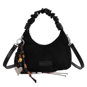 Sac à Main Femme en Daim Élégant Poignée Froncée Sac Bandoulière Mode Automne Tendance