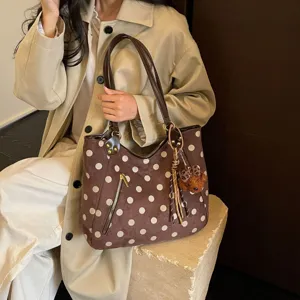 Braune Wildleder Punkte Shopper Tasche, Vintage Herbst Pendler Umhängetasche für Damen Kapazität.