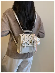 Chic sweet polka dot women backpack stylish versatile crossbody bag casual commuter daypack