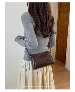 Bolso de hombro patchwork retro para mujer, elegante bolso de mano tipo almohada.