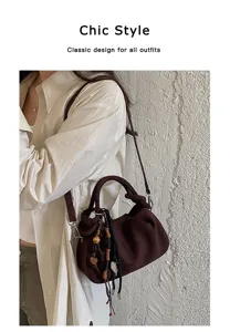Sac à bandoulière en suédine style coréen pour femme automne hiver sac slouchy avec perles
