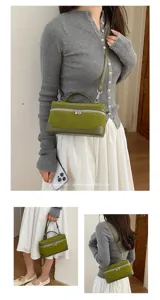 Vintage green suede vanity bag women stylish lunchbox handbag chic casual crossbody shoulder bag