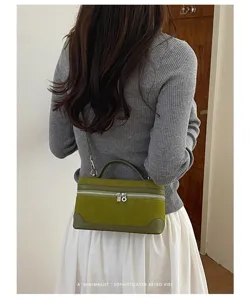 Vintage olive green suede vanity bag top-handle crossbody bag casual chic retro style.