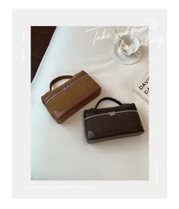 Vintage suede vanity handbag chic top handle shoulder bag casual crossbody bag for women
