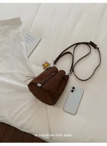 Braune Wildleder Beuteltasche mit Kordelzug, weiche Retro Freizeittasche Umhängetasche Damen.