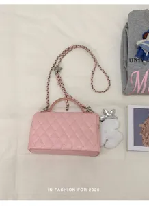 Joli sac bandoulière matelassé rose chaîne boîte main élégant poignée pour femme quotidien