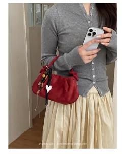 Sac à main froncé style coréen femme, automne hiver 2026 nouveau sac bandoulière mat.