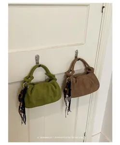 Korean pleated suede handbag trendy retro shoulder bag versatile messenger bag for women