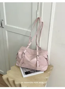 Sac à bandoulière rose de grande capacité pour femme, sac fourre-tout rétro décontracté.