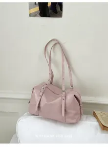 Sac à épaule rétro en cuir PU rose pour femme, sac fourre-tout vintage décontracté.