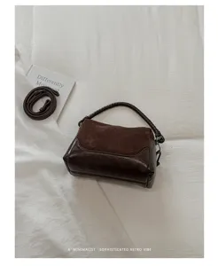 Otoño invierno retro empalmado bolso mujeres elegante ante hombro cruzado bolso