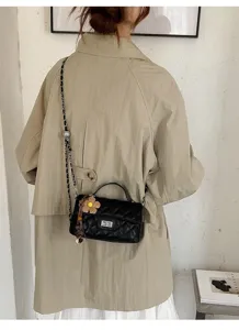 Women black quilted chain shoulder bag fashion small crossbody bag elegant commute handbag
