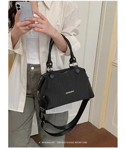 Retro vertikale Streifen Boston Tasche Damen, große Kapazität Umhängetasche Handtasche.