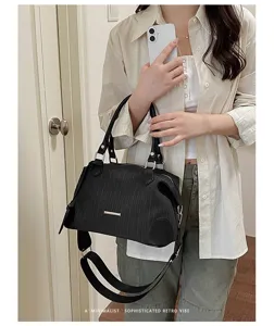 Damen Retro vertikale Streifen Boston Tasche stylische Schulter Handtasche grosse Kapazitaet