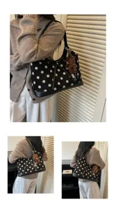 Korean style polka dot shoulder underarm bag for women, new fashion commuter large capacity handbag.