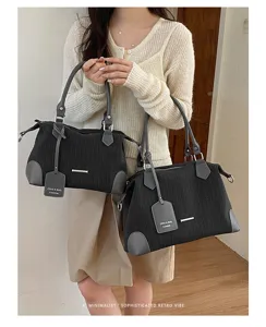 Retro vertikal gestreifte Boston Handtasche für Damen, große Kapazität Umhängetasche.