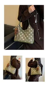 Korean style polka dot shoulder underarm bag for women commute large capacity handbag