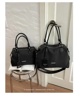 Vintage gestreifter Boston Tasche für Damen, große Kapazität Handtasche, Umhängetasche.