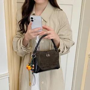 Bolso de mano de ante otoño invierno mujer elegante bolso de hombro patchwork retro tipo bolsa