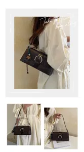 French style woven underarm bag, casual commuter shoulder baguette bag with buckle detail.