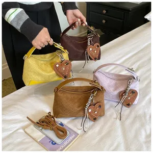 Borsa a mano donna vintage intrecciata elegante borsa a tracolla borsa cuscino con cuore