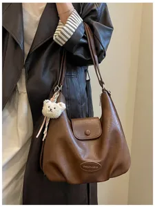 Borsa a tracolla vintage marrone retrò da donna grande capacità borsa in pelle PU