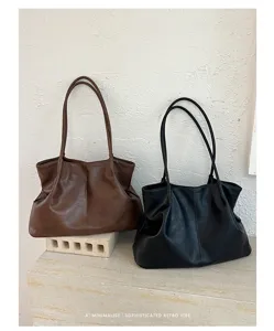 Sac cabas souple rétro minimaliste pour femme, grande capacité, sac porté épaule décontracté.