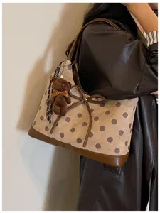 Korean style polka dot shoulder hobo bag for women, commuter large capacity daily handbag tote.